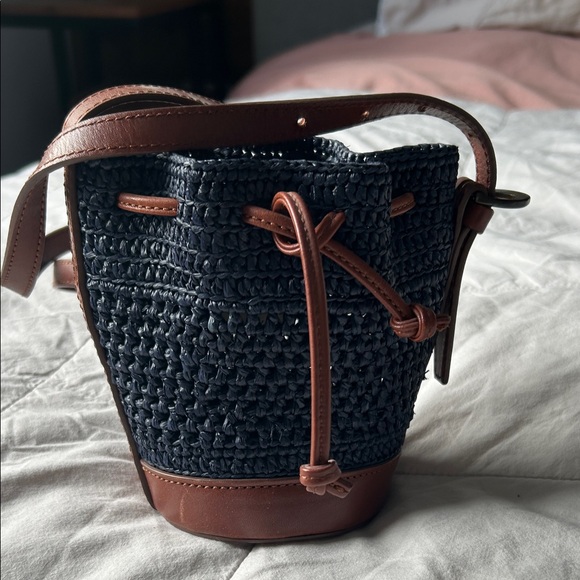 Sezane Blue and Brown Mini Bucket Bag - Picture 3 of 6